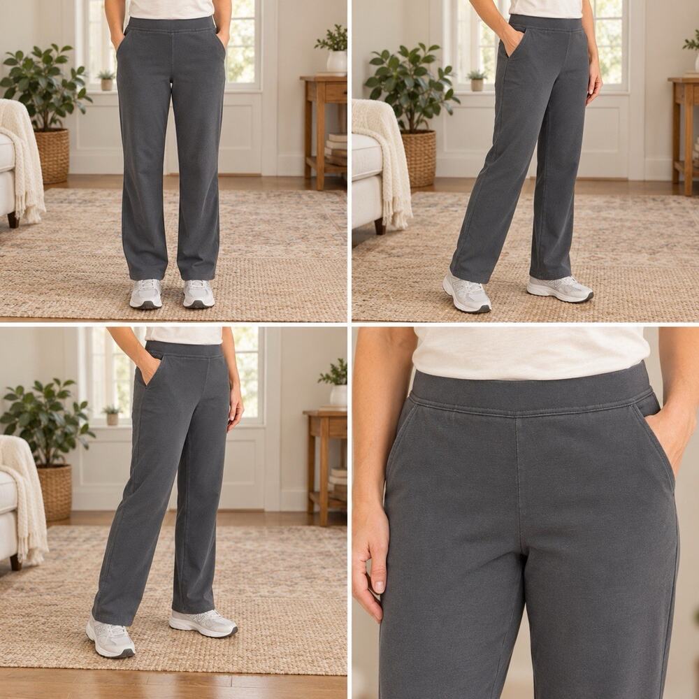 LL Bean Pull On Pants Womens Medium Regular Gray Elastic Waist Casual Pockets